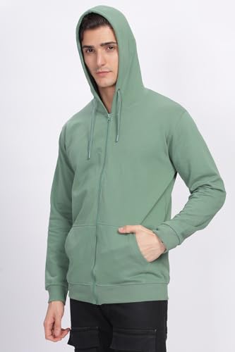 ADRO Men's Cotton Neck Hooded Sweatshirt (ZH24-PLN-PT_Pista