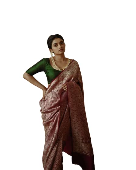 Flosive Ayn WomenS Present Banarasi Soft Lichi Silk Saree Beautiful Jacquard Rich Pallu Design Work 4501 Zari Woven Kanjivaram