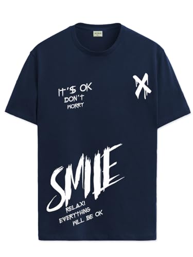 ADRO Mens Smile Printed Cotton T-Shirt_RN24-L2-SMILE-NB-XL Navy Blue