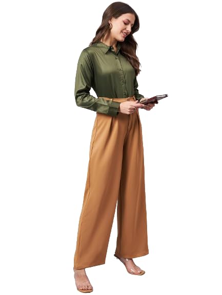 Style Quotient Women Olive Satin Regular Formal Shirt
