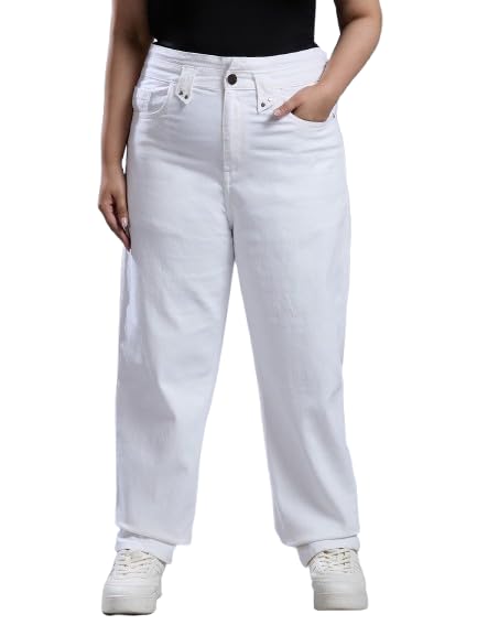 Style Quotient Women Plus Size White Straight Fit High Rise Stretchable Jeans
