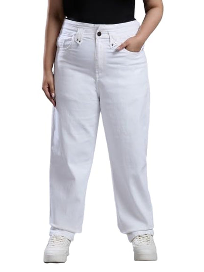 Style Quotient Women Plus Size White Straight Fit High Rise Stretchable Jeans