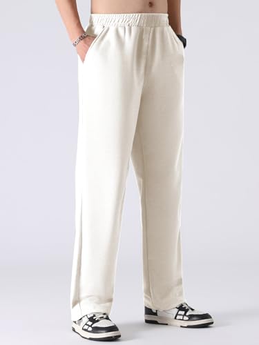 Greciilooks MenS Loose Mid Rise Regular | Sports Stylish Track Pant | Trouser Cream