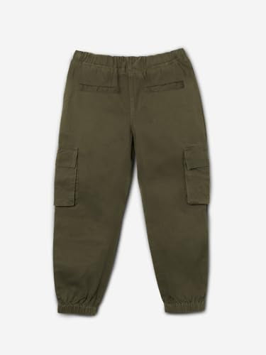 The Souled Store Solids: Olive Green Boys Drawstringed Cotton Cargo Joggers