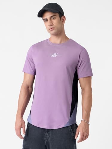The Souled Store Naruto: Sasuke Men and Boys Short Sleeves Round Neck Purple Graphic Printed Cotton Regular Fit T-Shirts