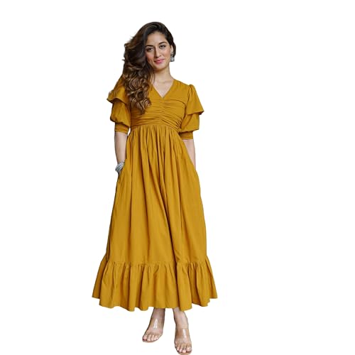 Anni Designer WomenS Rayon Viscose Solid Anarkali Kurta (Khubosh Mustard_Xxl_Mustard_Xx-Large)