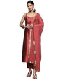 Varanga Women Burgundy Strap Kurta With Tonal Bottom And Tonal Dupatta