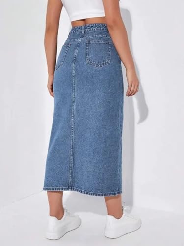 Greciilooks Denim Cotton Long Skirt For Women