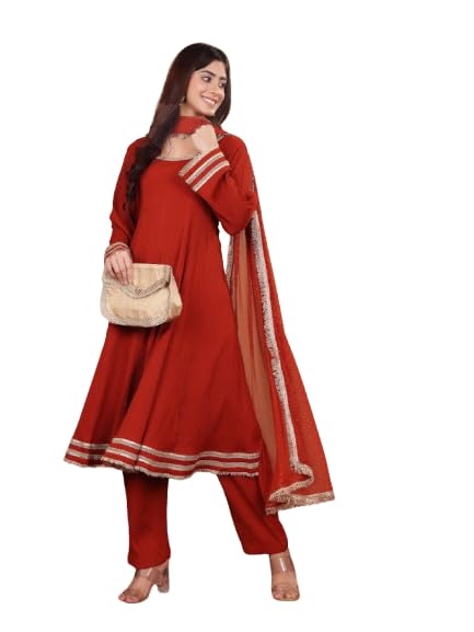 Varanga Women Crepe Zari And Sequins Embellished Lace Detailed Anarkali Kurta Set With Dupatta