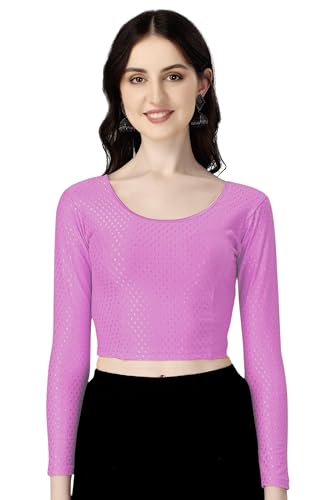 Shiv Textiles Round Neck Dobby Cotton Lycra Stretchable Elbow Sleeve Readymade Saree Blouse For Women Stylish (Pinkfree Size Ful