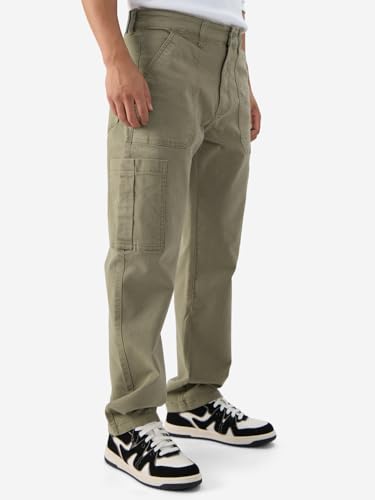 The Souled Store Solids: Light Olive Straight Fit Cotton Blend Cargo Jeans For Men And Boys - Effortless Utility And Style Combi