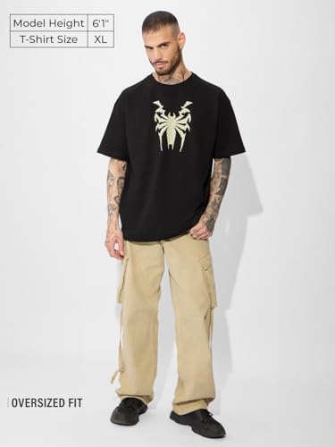 The Souled Store Official Marvel: Spider X Venom Oversized T-Shirt For Men Boys Cotton Casual Half Sleeves Baggy Loose Fit Drop