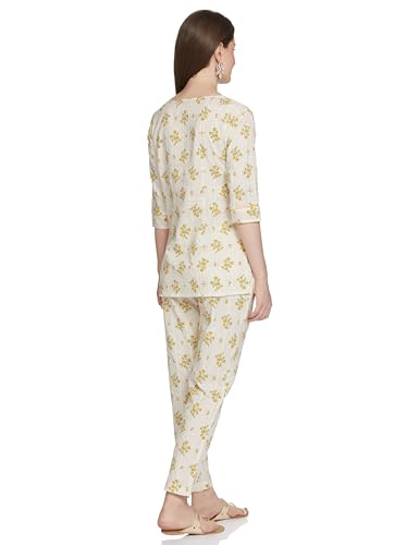 Beige Floral Print Summer Kurti Co-Ord Set