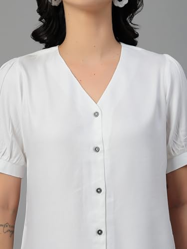 Style Quotient Women Solid White Rayon Shirt Style Top