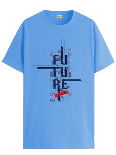 ADRO Men's Graphic Printed 100% Cotton T-Shirt - Regular Fit, Printed T-Shirts for Men (RN24-FTR-SK_Sky Blue_XL)