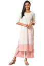 Off-White Floral Printed Kurta With Coral Palazzo