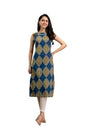 Stylum Womens Ethnic Printed Cotton Straight Kurta Blue