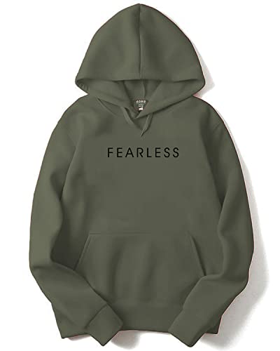 ADRO Fearless Printed Hoodie/Sweatshirt for Men (H22-M-FRL-OL_Olive_2XL)