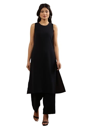 W for Woman W Women Blue Solid Kota Straight Kurta set with Straight Pant