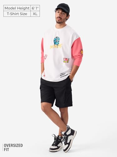 The Souled Store Official Iron-Man: Graffiti Round Neck 100% Cotton Graphic Print Oversized Fit Full Sleeve T-Shirts White