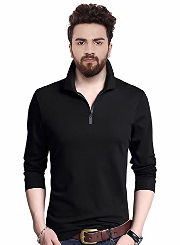 EYEBOGLER Mens Trendy Polo Neck Full Sleeves Solid T-Shirt Black