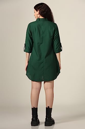 Greciilooks Western Dress For Women| Shirt Collar Solid A-Line Dress| Plus Roll Tab Sleeve Shirt Dress| WomenS Comfort Summer D