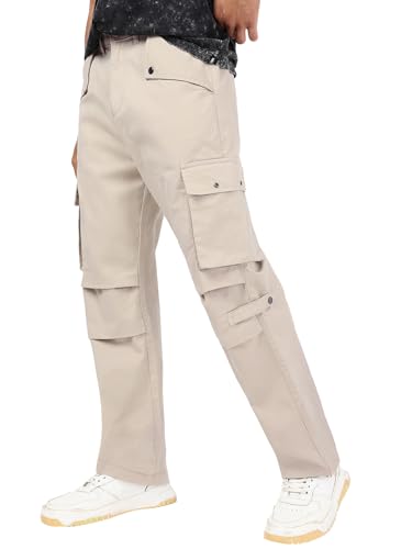 Bewakoof MenS Solid Straight Fit Cotton Lycra Blend Pant_664156_Beige_30