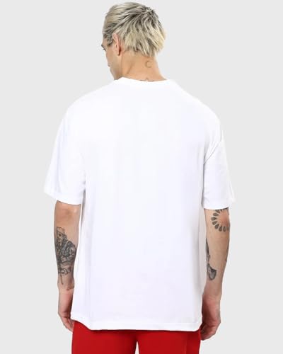 Bewakoof MenS Graphic Printed 100% Cotton T-Shirt - Oversized Fit, Round Neck, Half Sleeves White