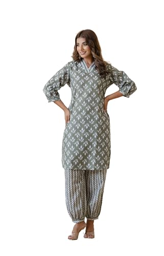 Lookmark WomenS Latest Printed Cotton Blend Straight Kurta And Afghani Pant Set Perfect For Casual And Office Wear (Az-Lm-P6-Ks