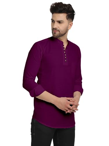 Lookmark MenS Pure Cotton Solid Color Short Kurta Suitable For All Indian Wedding, Occasions, And Festivals (Az-Lm-Og-Kurta 08