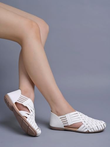 Shoetopia WomenS White Woven Ballerina Flats  Ethnic Style Comfortable Slip-On Juttis With Closed Toe For Casual & Festive -Eu4