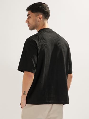Nobero MenS Self Design Oversized Fit T-Shirt (1M-Twts-R0104_Black