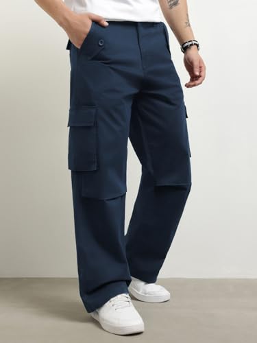 Nobero MenS Loose Casual Pants (1M-Bwcp-R0002_Navy Blue
