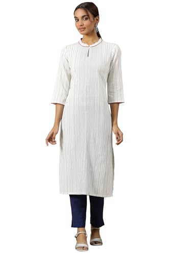 Aurelia Women? Geometric Printed Straight Pure Cotton Kurta | Lightweight Mandarin Collar Kurta for Women Cotton | Yarn Dyed Kurta for Women | Soft & Breathable Regular Fit Kurta for Women