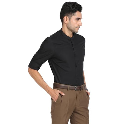 Turtle Men 100% Cotton Black Solid Slim Fit Full Sleeve Formal Shirt