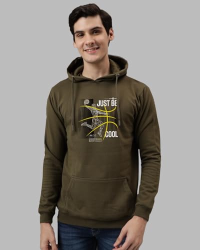 ADRO Mens Cotton Blend Neck Hooded Sweatshirt (H24-BCL-OL_Olive