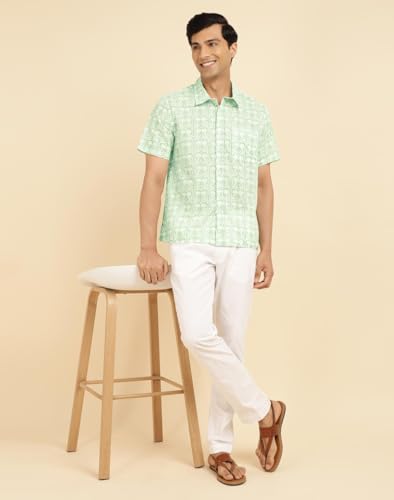 Fabindia MenS Printed Straight Fit Shirt (1036424White- White-Green