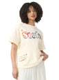 The Souled Store Souled Originals: Colour Blast Women and Girls Short Sleeves Round Neck Off White Embroidered Cotton Oversized