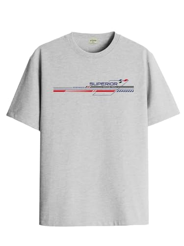 ADRO Men's Graphic Printed 100% Cotton T-Shirt - Regular Fit, Printed T-Shirts for Men (RN24-RAC-GR_Grey_XL)