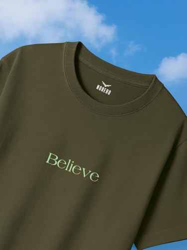 Nobero Men Cotton Graphic Print Oversized Fit T-Shirt (1M-Twrt-C0910-Og_Olive Green