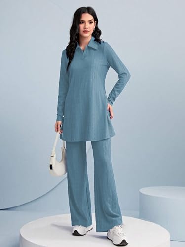 Tadkee WomenS Polyester Solid Color Two-Piece Set | Long Sleeve Top & Wide Leg Pants Co-Ord Set | Casual Wear Co Ord Set (Fn-Fu