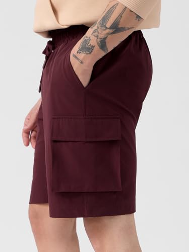 The Souled Store Solids: Mahogany Brown Men and Boys Drawstringed Nylon Blend Regular Fit Bermuda Shorts