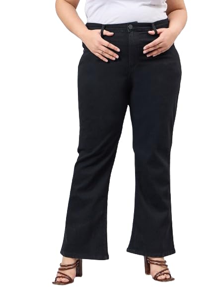 Style Quotient Women Plus Size Black Boot Cut High Rise Stretchable Jeans