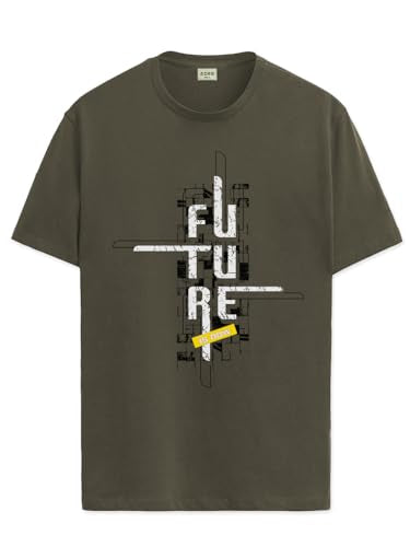 ADRO Men's Graphic Printed 100% Cotton T-Shirt - Regular Fit, Printed T-Shirts for Men (RN24-FTR-OL_Olive_XL)