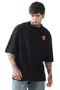 Hubberholme Men Cotton Terry Printed Oversized Round Neck Half Sleeves Tshirts 13 Black