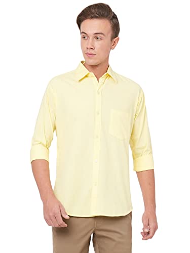 ANNI DESIGNER Mens Cotton Blend Solid Slim Fit Casual Full Sleeves Shirt (Rikk-Yellow-an_XXL_Yellow_XX-Large)