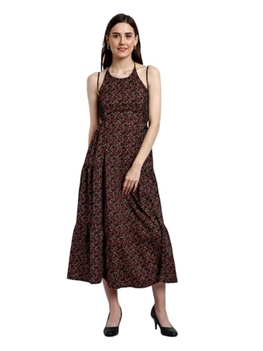 Tagas Women'S Delta Cotton Fit And Flare Maxi Dress (Op-3019-Black-M_Black