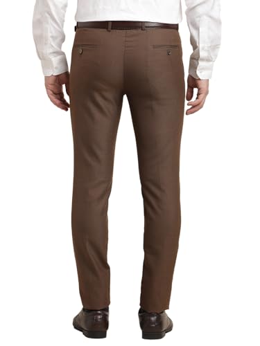 Turtle Men Poly Viscose Brown Dobby Printed Ultra Slim Fit Formal Trouser