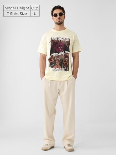 The Souled Store Deadpool: Comics Men and Boys Short Sleeves Round Neck Off White Graphic Printed Regular Fit Cotton T-Shirts