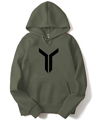 ADRO Men's Cotton Neck Hooded Sweatshirt (H22-M-LNN-OL_Olive_XL)